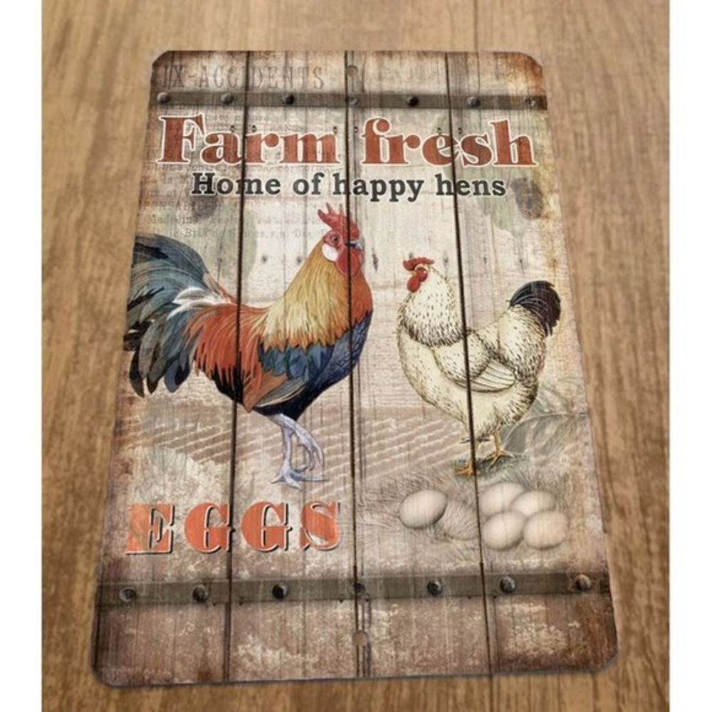 Farm Fresh Home of the Happy Hens #2 Vintage Chicken 8x12 Metal Wall Animal Sign